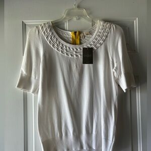 Anthropologie White Braided Neckline Blouse